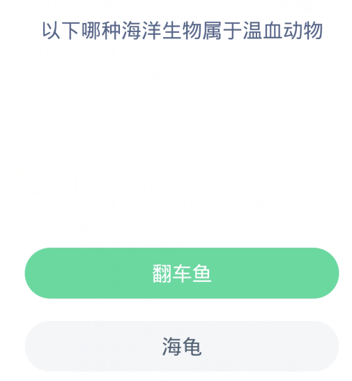 蚂蚁森林神奇海洋3月14日：以下哪种海洋生物属于温血动物[图2]