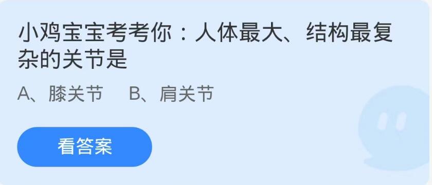 蚂蚁庄园9月2日：人体最大结构最复杂的关节是[图1]