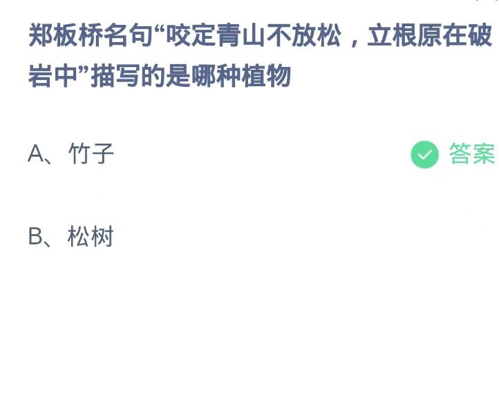 蚂蚁庄园9月22日：郑板桥名句咬定青山不放松立根原在破岩中描写的是哪种植物[图2]