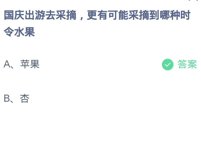 蚂蚁庄园10月1日：国庆出游去采摘更有可能采摘到哪种时令水果[图2]