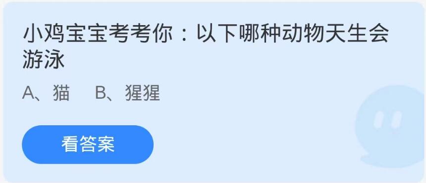 蚂蚁庄园10月14日：以下哪种动物天生会游泳[图1]